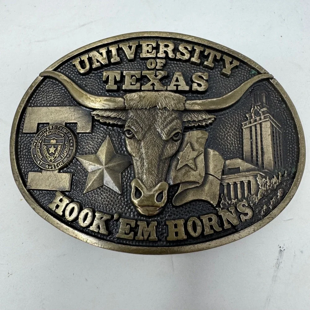 Vintage 1980 University of Texas Solid Brass Belt Buckle Limited Edition #1516